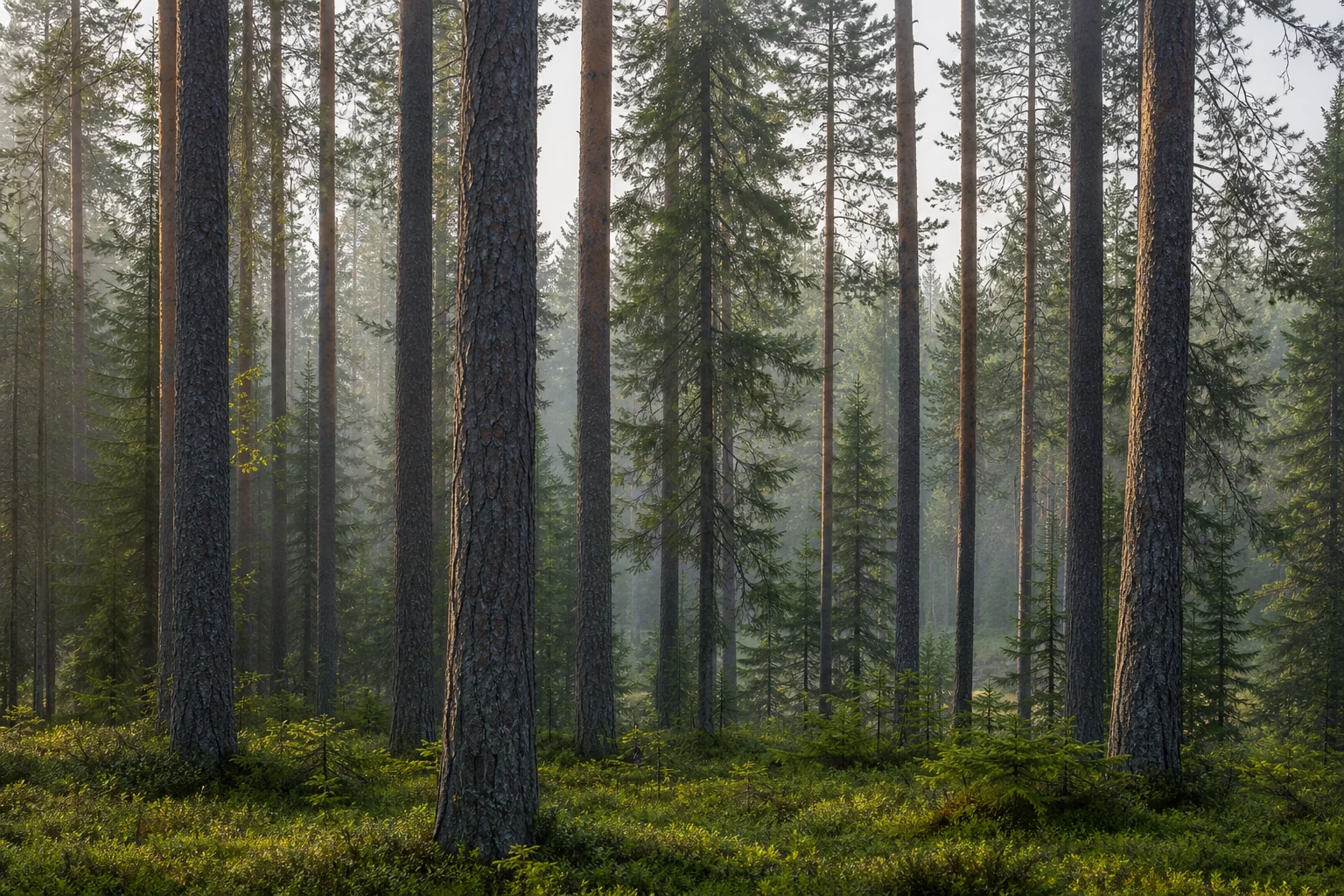 Responsibly managed pine and spruce forest in Norway